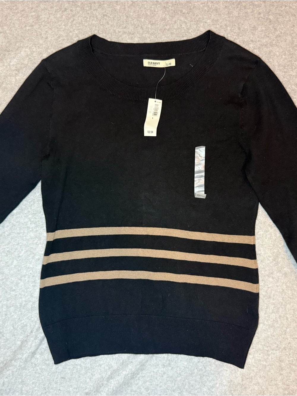 Old Navy Black Crewneck Sweater with Tan Stripes